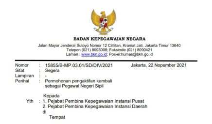 Permohonan Pengaktifan Kembali Sebagai Pegawai Negeri Sipil