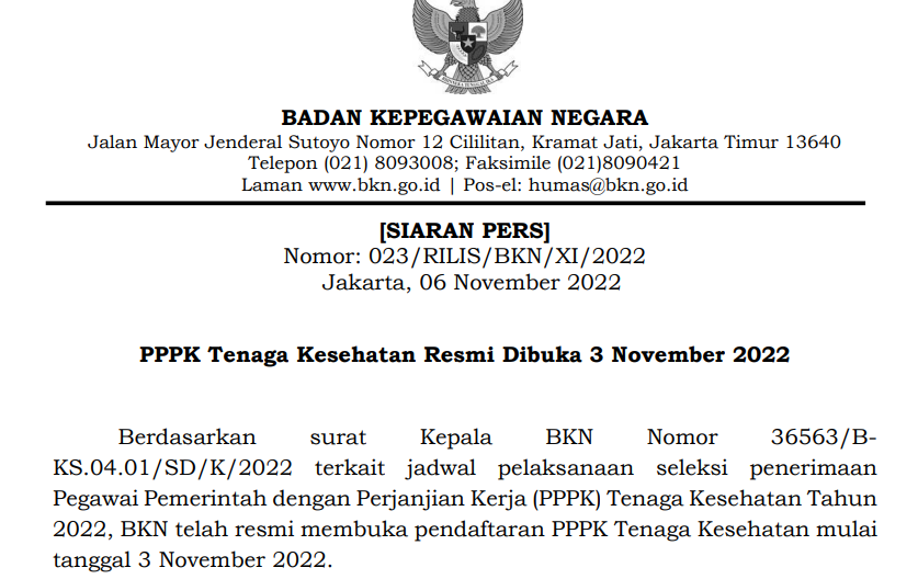 PPPK Tenaga Kesehatan Resmi Dibuka 3 November 2022 ~ SELEKSI CASN PPPK