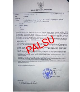 Beredar, Surat Palsu Penetapan NIP Susulan bagi Peserta 