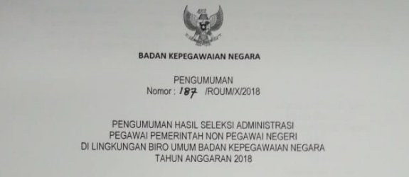 Pengumuman Hasil Seleksi Administrasi Ppnpn Di Lingkungan Biro Umum Bkn Badan Kepegawaian Negara
