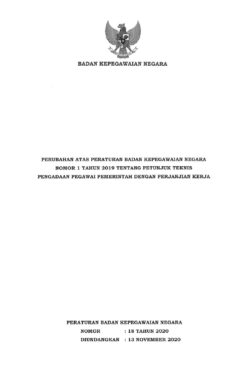 Peraturan Bkn No 18 Tahun 2020 Perubahan Atas Peraturan Bkn No 1 Tahun 2019 Tentang Petunjuk Teknis Pengadaan Pegawai Pemerintah Dengan Perjanjian Kerja Badan Kepegawaian Negara