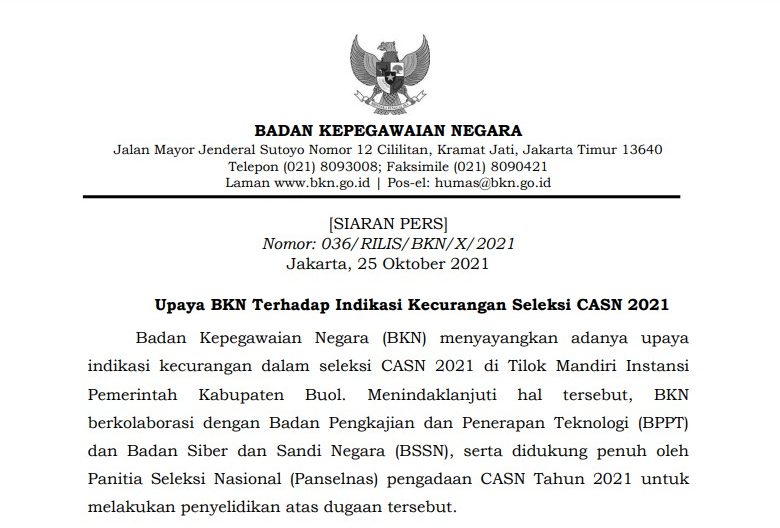 Upaya BKN Terhadap Indikasi Kecurangan Seleksi CASN 2021