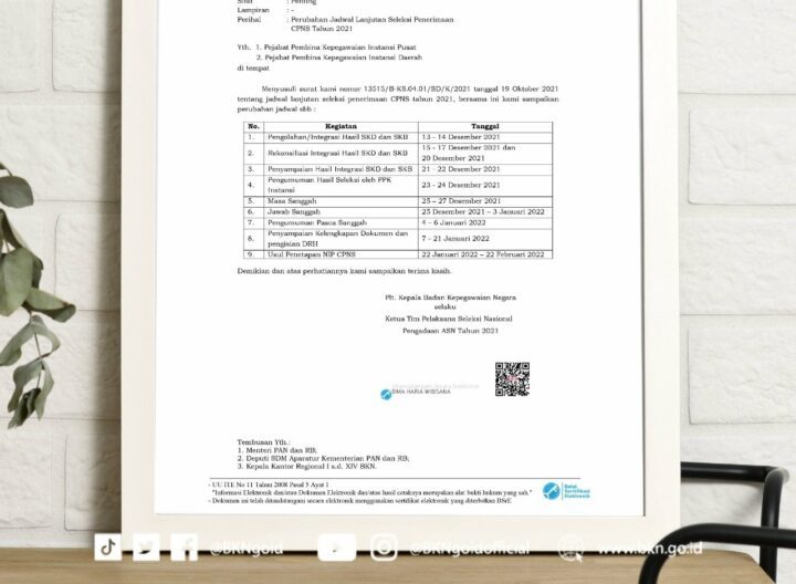 Perubahan Jadwal Lanjutan Seleksi Penerimaan CPNS Tahun 2021