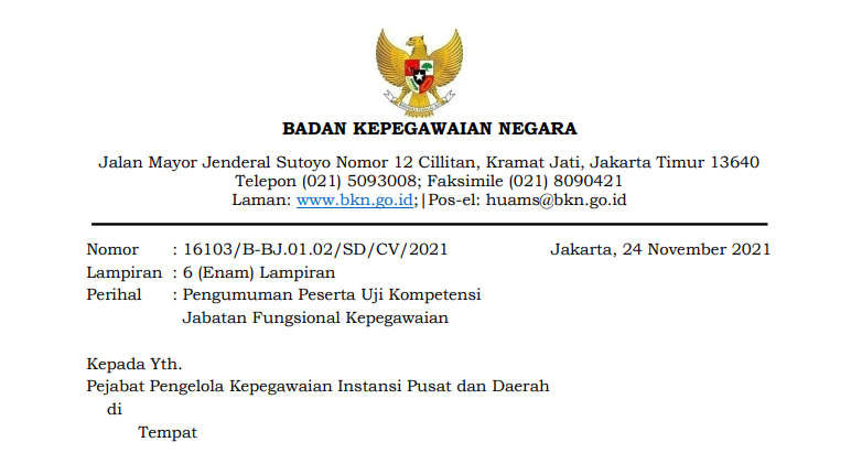Pengumuman Peserta Uji Kompetensi Jabatan Fungsional Kepegawaian
